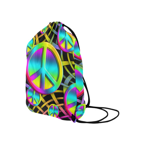 Neon Colorful PEACE pattern Large Drawstring Bag Model 1604 (Twin Sides)  16.5"(W) * 19.3"(H)