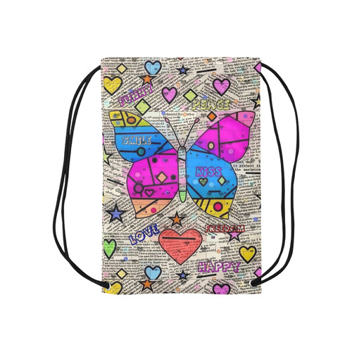 Popart News Paper by Nico Bielow Small Drawstring Bag Model 1604 (Twin Sides) 11"(W) * 17.7"(H)