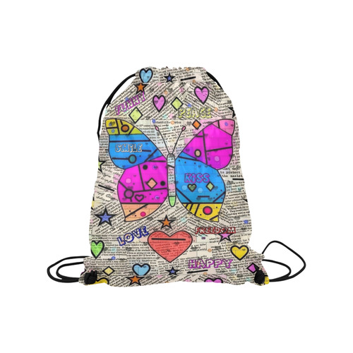 Popart News Paper by Nico Bielow Medium Drawstring Bag Model 1604 (Twin Sides) 13.8"(W) * 18.1"(H)