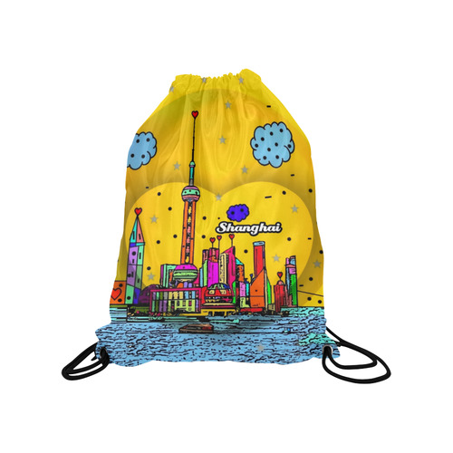 Shanghai by Nico Bielow Medium Drawstring Bag Model 1604 (Twin Sides) 13.8"(W) * 18.1"(H)