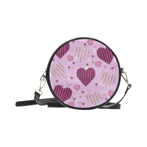 Pink Patchwork Hearts Round Sling Bag (Model 1647)