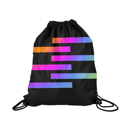 Black Background Offset Stripes Cut Large Drawstring Bag Model 1604 (Twin Sides)  16.5"(W) * 19.3"(H)