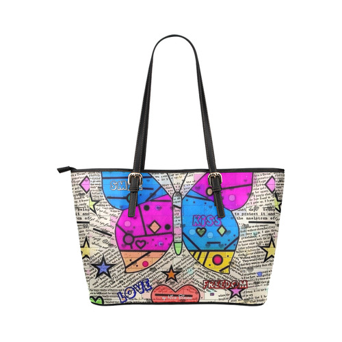 Popart News Paper by Nico Bielow Leather Tote Bag/Large (Model 1651)