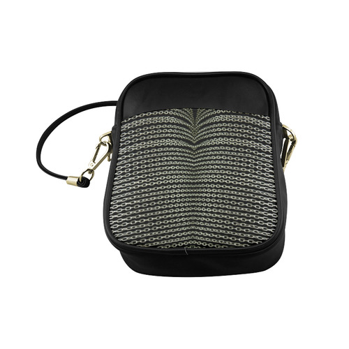 SILVER METAL CHAINS mirrored - Black Background Sling Bag (Model 1627)