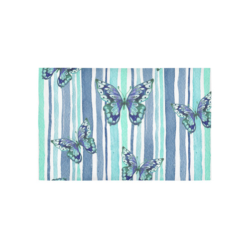 Watercolor Butterflies & Stripes Blue Cyan Area Rug 5'x3'3''