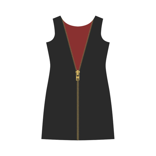 ZIPPER metal gold Black Background Round Collar Dress (D22)