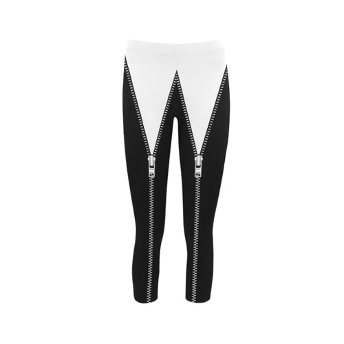 ZIPPER White Grey and Black Background Capri Legging (Model L02)