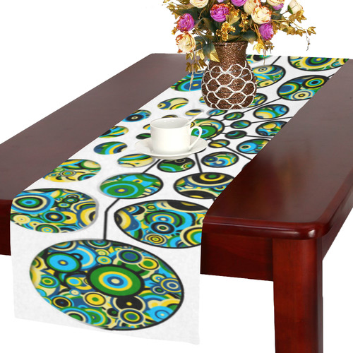 Flower Power CIRCLE Dots in Dots cyan yellow black Table Runner 16x72 inch