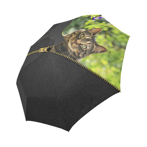 ZIPPER CUTE CAT FLOWERS Auto-Foldable Umbrella (Model U04)