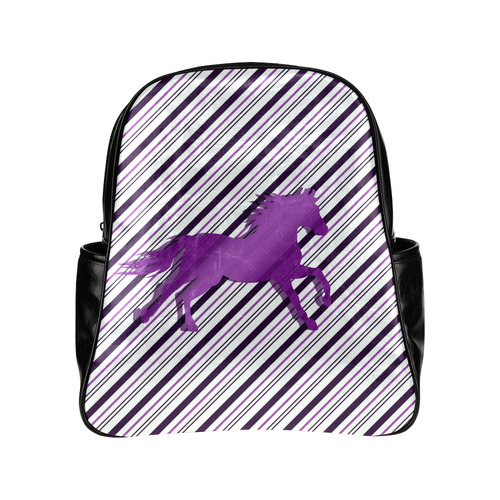 Running Horse on Stripes Multi-Pockets Backpack (Model 1636)