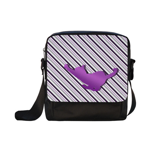 Cat stretch out on Stripes Crossbody Nylon Bags (Model 1633)