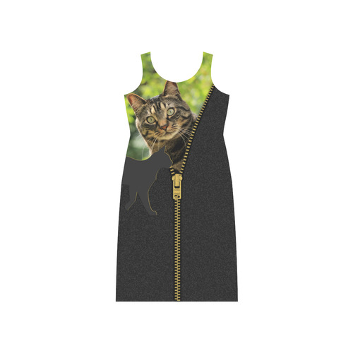 ZIPPER CUTE CAT FLOWERS Phaedra Sleeveless Open Fork Long Dress (Model D08)