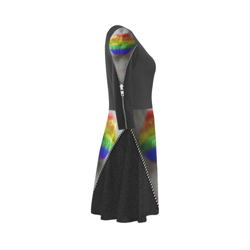 ZIPPER RAINBOW KISS LIPS 3/4 Sleeve Sundress (D23)