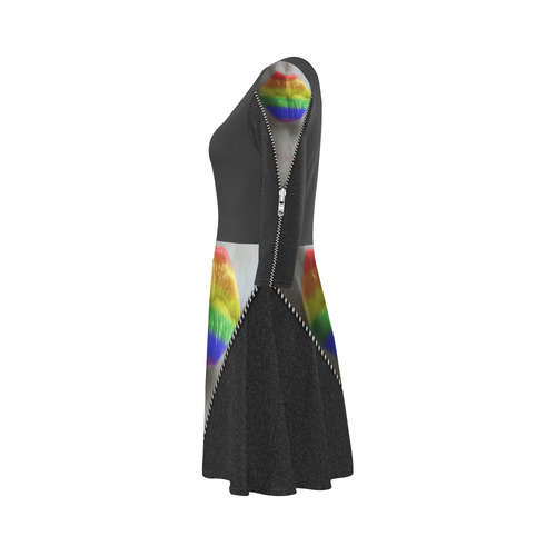 ZIPPER RAINBOW KISS LIPS 3/4 Sleeve Sundress (D23)