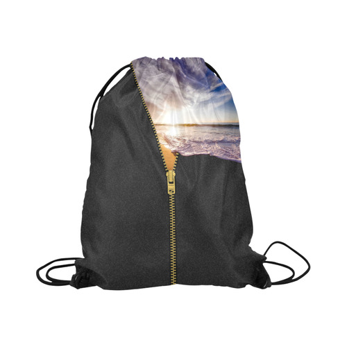 ZIPPER gold Sunset Beach Large Drawstring Bag Model 1604 (Twin Sides)  16.5"(W) * 19.3"(H)
