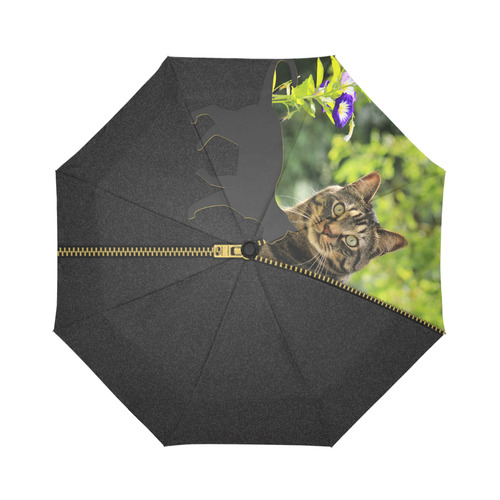 ZIPPER CUTE CAT FLOWERS Auto-Foldable Umbrella (Model U04)