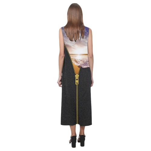 ZIPPER gold Sunset Beach Phaedra Sleeveless Open Fork Long Dress (Model D08)