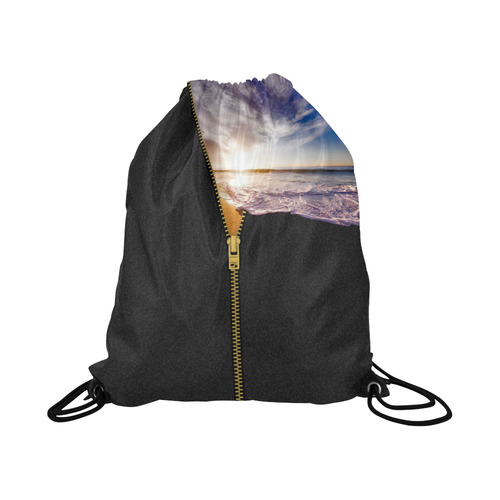 ZIPPER gold Sunset Beach Large Drawstring Bag Model 1604 (Twin Sides)  16.5"(W) * 19.3"(H)