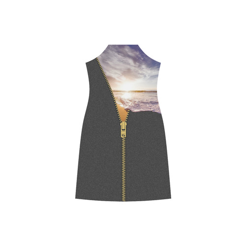 ZIPPER gold Sunset Beach V-Neck Open Fork Long Dress(Model D18)