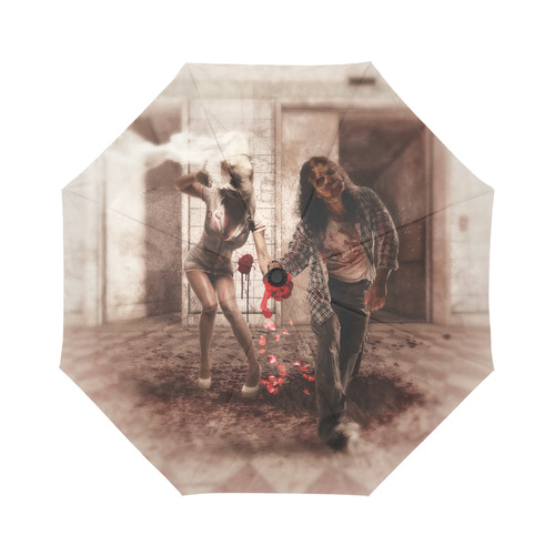Happy Bride and Zombie Groom Auto-Foldable Umbrella (Model U04)