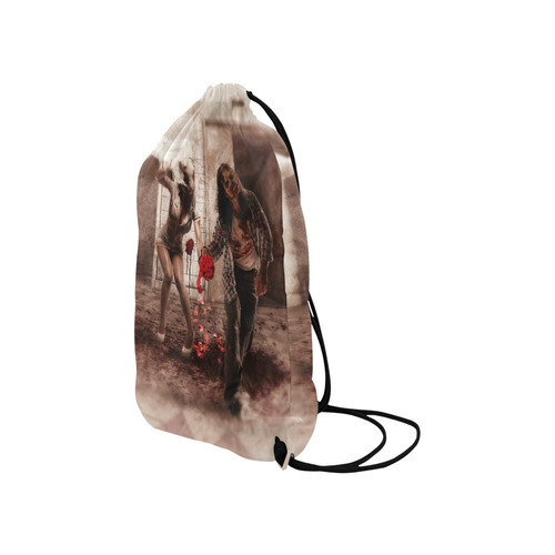 Happy Bride and Zombie Groom Small Drawstring Bag Model 1604 (Twin Sides) 11"(W) * 17.7"(H)