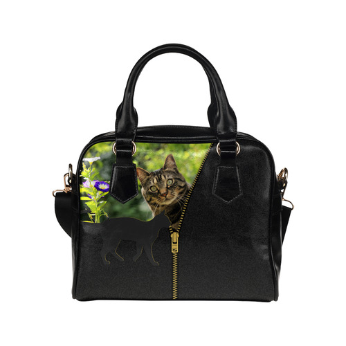 ZIPPER CUTE CAT FLOWERS Shoulder Handbag (Model 1634)