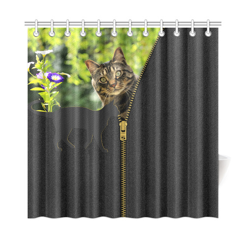 ZIPPER CUTE CAT FLOWERS Shower Curtain 72"x72"