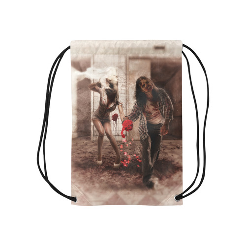 Happy Bride and Zombie Groom Small Drawstring Bag Model 1604 (Twin Sides) 11"(W) * 17.7"(H)