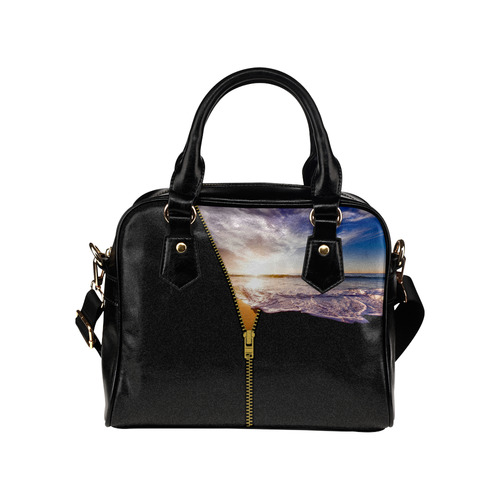 ZIPPER gold Sunset Beach Shoulder Handbag (Model 1634)