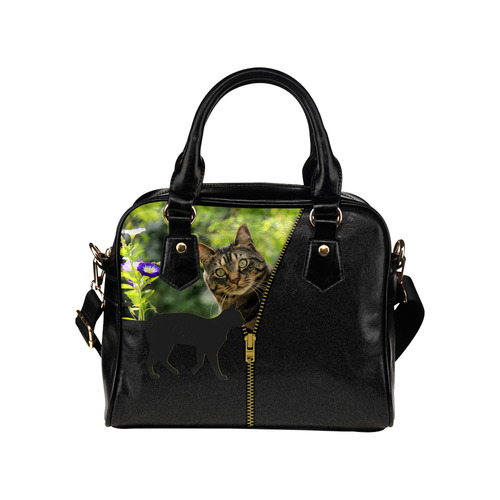 ZIPPER CUTE CAT FLOWERS Shoulder Handbag (Model 1634)