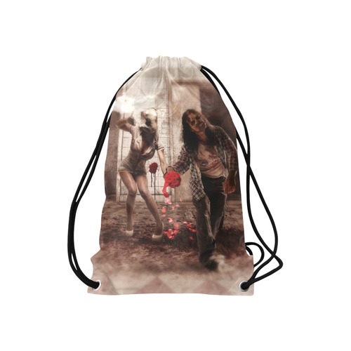 Happy Bride and Zombie Groom Small Drawstring Bag Model 1604 (Twin Sides) 11"(W) * 17.7"(H)