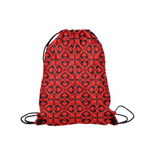 Red Black Heart Lattice Medium Drawstring Bag Model 1604 (Twin Sides) 13.8"(W) * 18.1"(H)