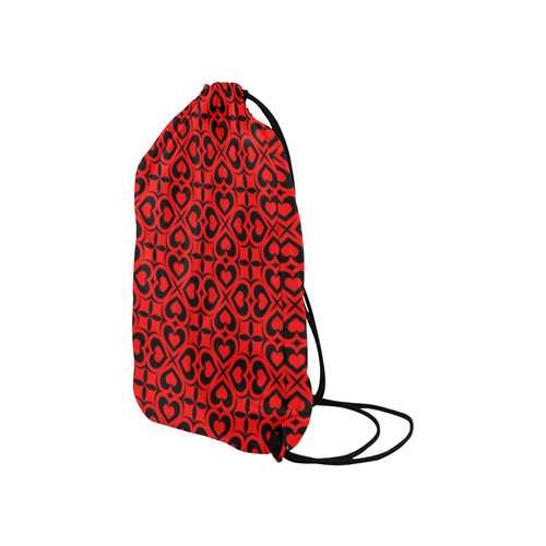 Red Black Heart Lattice Small Drawstring Bag Model 1604 (Twin Sides) 11"(W) * 17.7"(H)