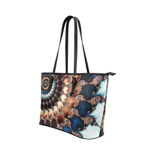 Copper Blue Abstract Fractal Art Leather Tote Bag/Large (Model 1651)