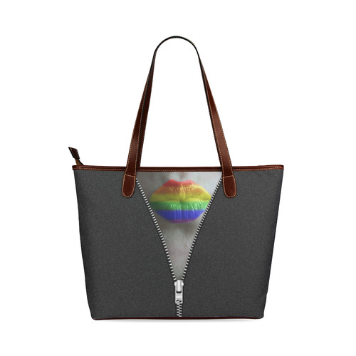 ZIPPER RAINBOW KISS LIPS Shoulder Tote Bag (Model 1646)