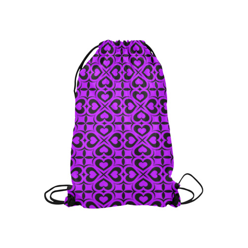 Purple Black Heart Lattice Small Drawstring Bag Model 1604 (Twin Sides) 11"(W) * 17.7"(H)