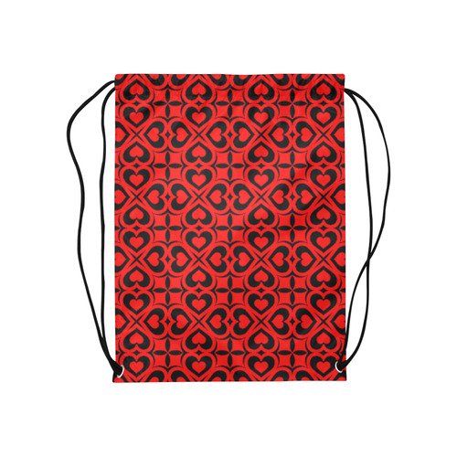 Red Black Heart Lattice Medium Drawstring Bag Model 1604 (Twin Sides) 13.8"(W) * 18.1"(H)