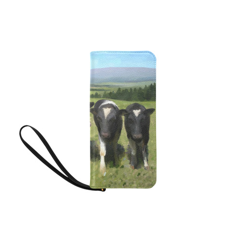 Curious Cows, wax, pastel animal painting Women's Clutch Purse (Model 1637)