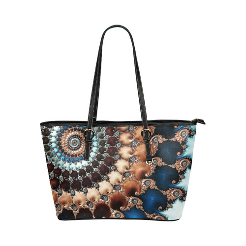 Copper Blue Abstract Fractal Art Leather Tote Bag/Large (Model 1651)