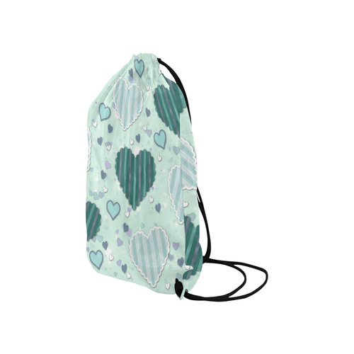 Mint Green Patchwork Hearts Small Drawstring Bag Model 1604 (Twin Sides) 11"(W) * 17.7"(H)