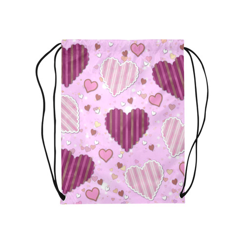 Pink Patchwork Hearts Medium Drawstring Bag Model 1604 (Twin Sides) 13.8"(W) * 18.1"(H)