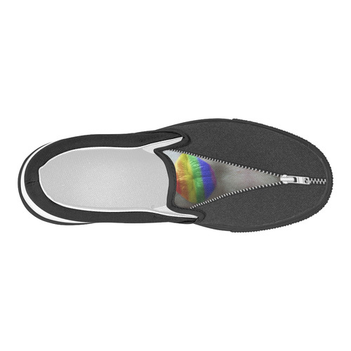 ZIPPER RAINBOW KISS LIPS Women's Slip-on Canvas Shoes (Model 019)