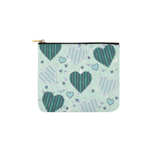 Mint Green Patchwork Hearts Carry-All Pouch 6''x5''