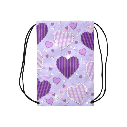 Purple Patchwork Hearts Small Drawstring Bag Model 1604 (Twin Sides) 11"(W) * 17.7"(H)