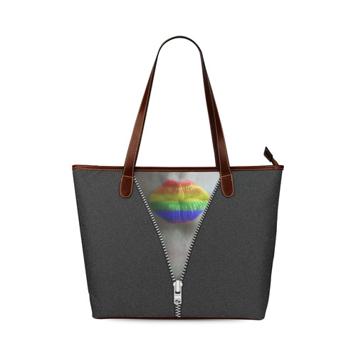 ZIPPER RAINBOW KISS LIPS Shoulder Tote Bag (Model 1646)