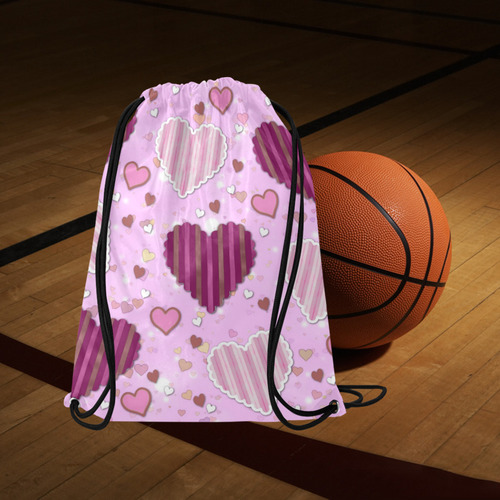 Pink Patchwork Hearts Medium Drawstring Bag Model 1604 (Twin Sides) 13.8"(W) * 18.1"(H)