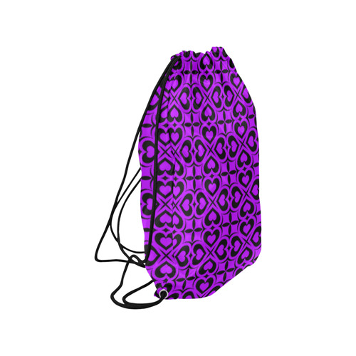 Purple Black Heart Lattice Small Drawstring Bag Model 1604 (Twin Sides) 11"(W) * 17.7"(H)