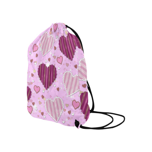 Pink Patchwork Hearts Large Drawstring Bag Model 1604 (Twin Sides)  16.5"(W) * 19.3"(H)