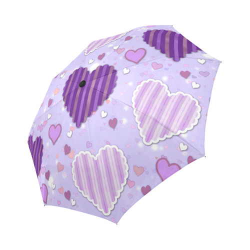 Purple Patchwork Hearts Auto-Foldable Umbrella (Model U04)