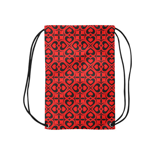 Red Black Heart Lattice Small Drawstring Bag Model 1604 (Twin Sides) 11"(W) * 17.7"(H)